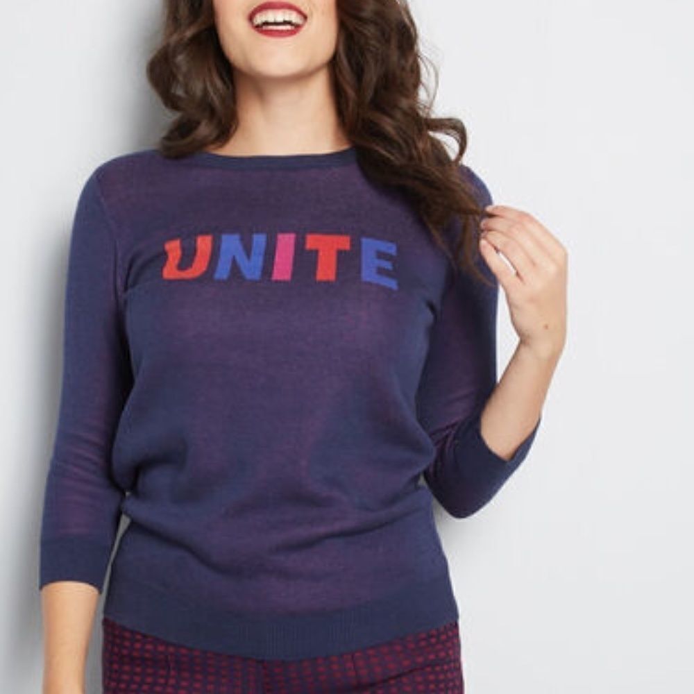 Modcloth Unite Graphic Pullover Navy Sweater XXS